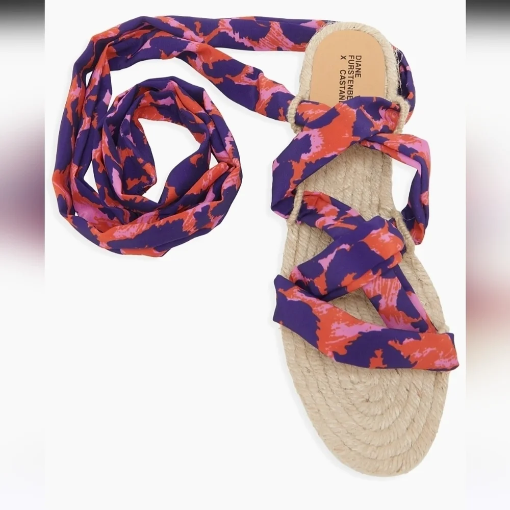 NWOT Diane Von Furstenberg X Castner Paloma Animal Print Espadrilles Rose Multi